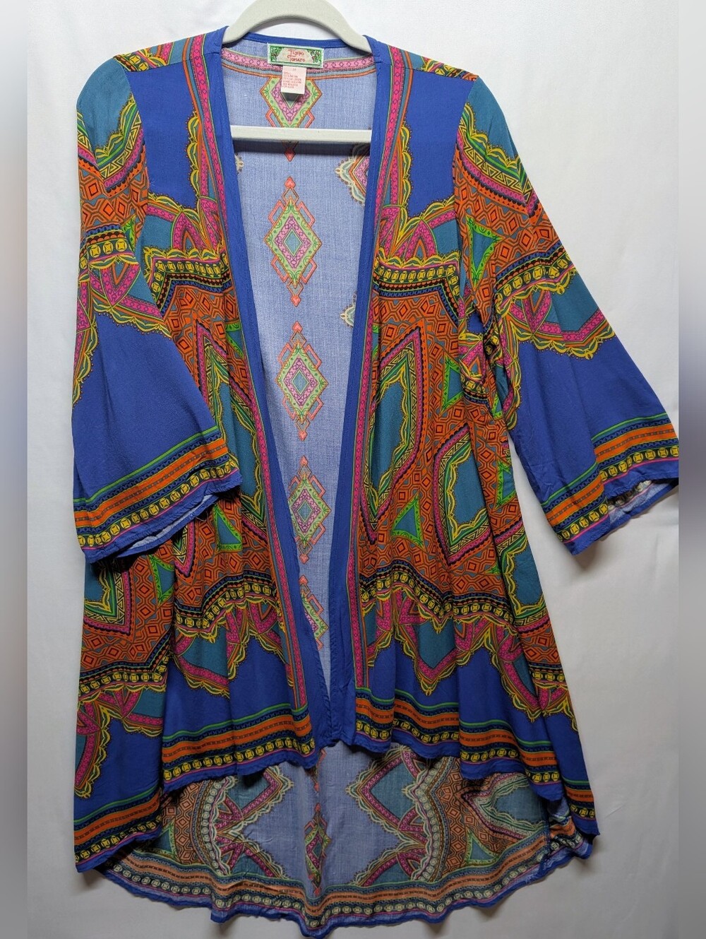 231.Flying Tomato Vibrant‎ Blue Multicolor Boho Kimono